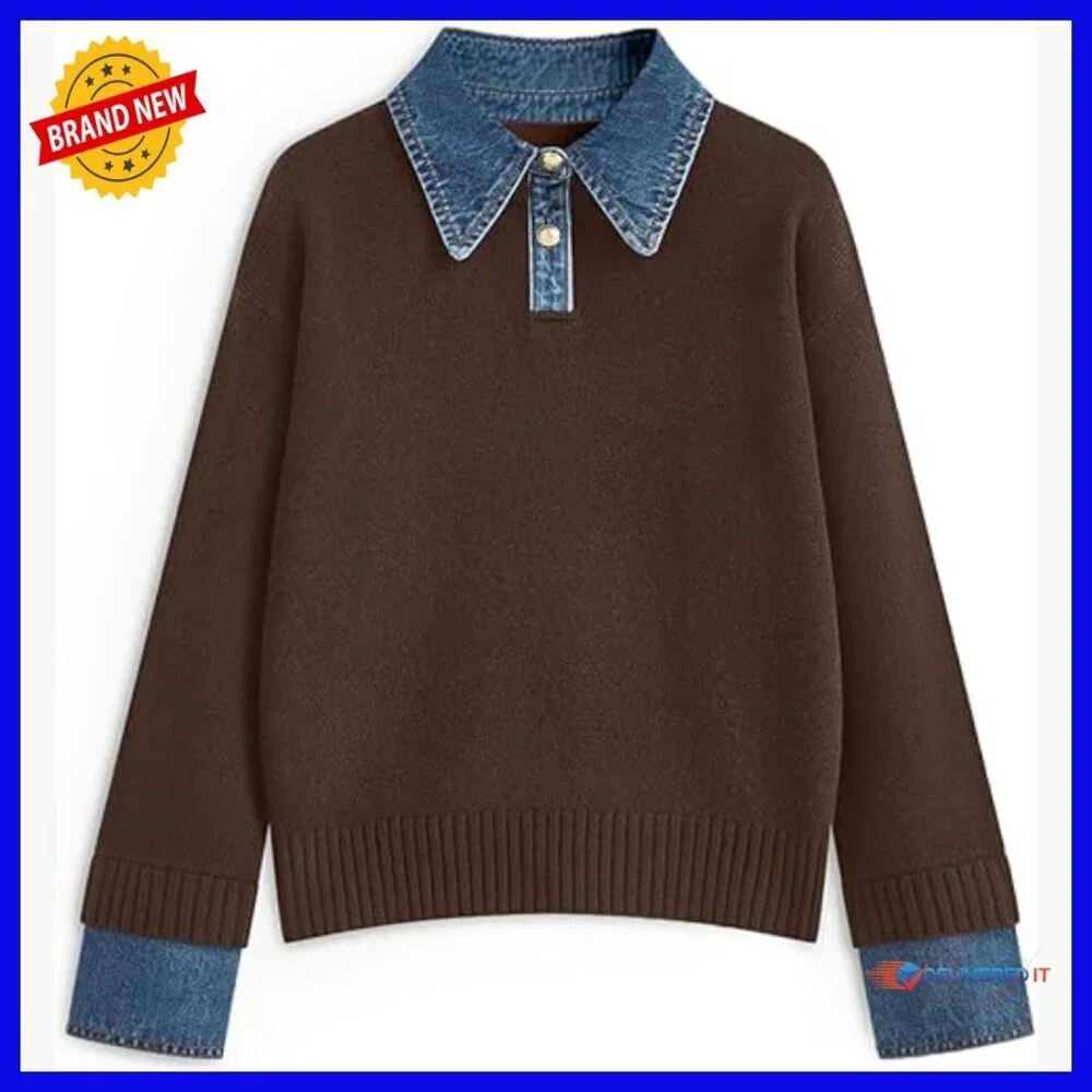 Oversized Chunky Mock Turtleneck Pullover Sweater Long Sleeve V-Neck